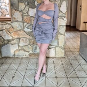 House of CB Gray Cut-Out Long Sleeve Dress